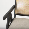 Armrest detail on Donna black wood accent chair