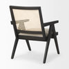 Side angled view of Donna accent chair with wood frame