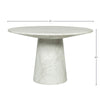 Technical diagram indicating the 48-inch diameter and substantial stone profile of the Blanco round dining table