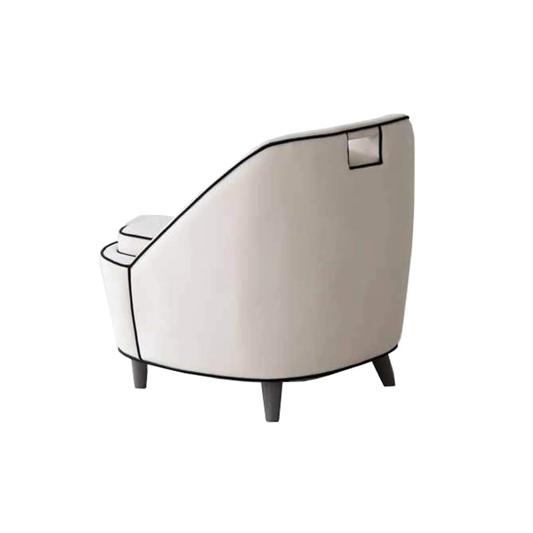 Direct back view of the cream Ebony chair showing the seamless upholstered finish