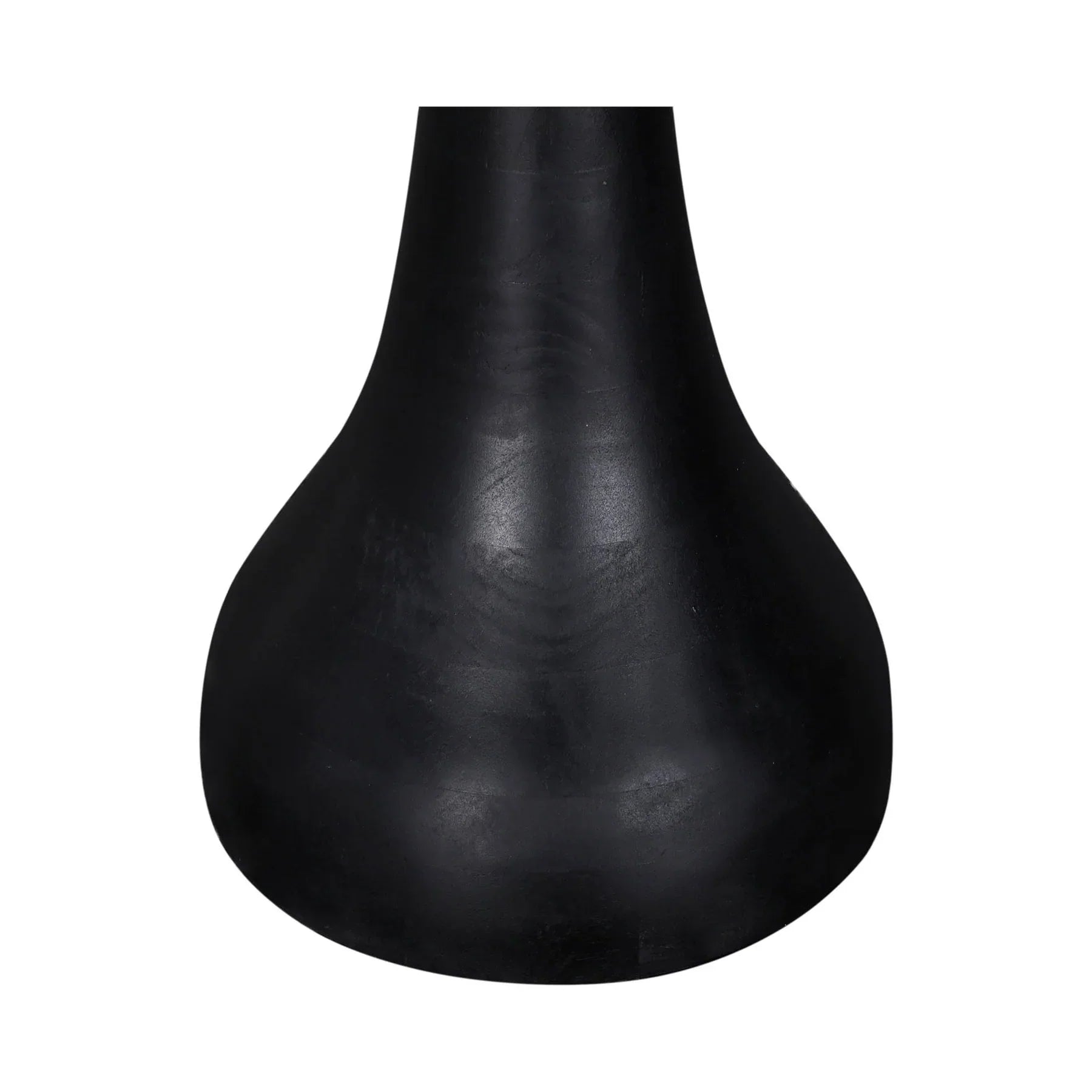 Front view of the Polina side table featuring a sleek hourglass pedestal base and circular top in a matte ebony black finish