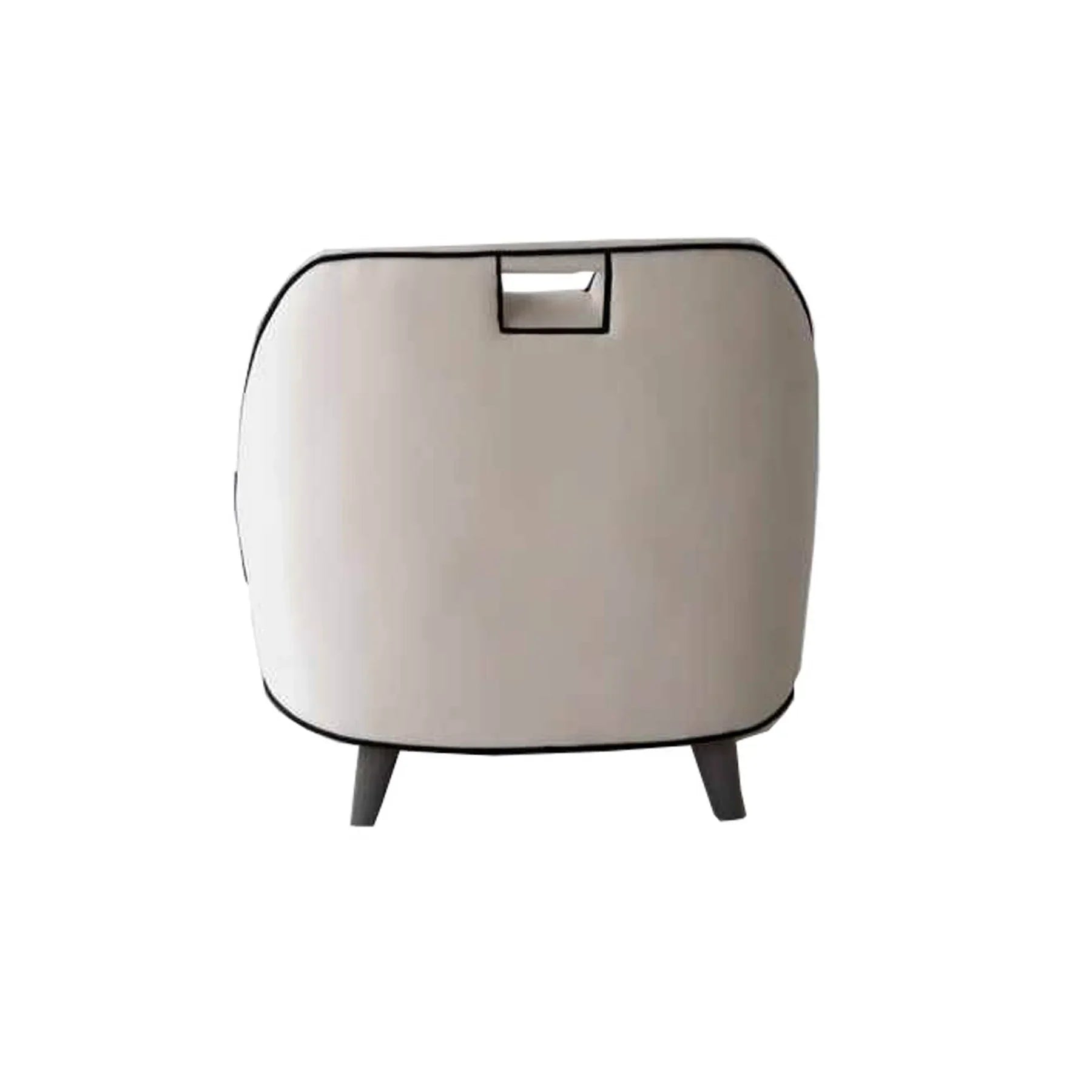 Low-angle rear perspective of the cream variant highlighting the structural curves