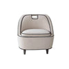 Front view of the Ebony chair variant in cream velvet with black contrast piping
