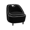 Three-quarter perspective of the black Ebony chair showcasing its wrap-around back and deep seat