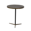 Three-quarter view of the Eclipse side table featuring a square black marble top and a slim antique gold metal frame with tapered legs