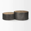 Side-by-side profile view highlighting the smooth matte finish of the gunmetal gray bases and natural wood tops