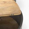 Side detail shot highlighting the industrial matte gray finish of the cylindrical metal base