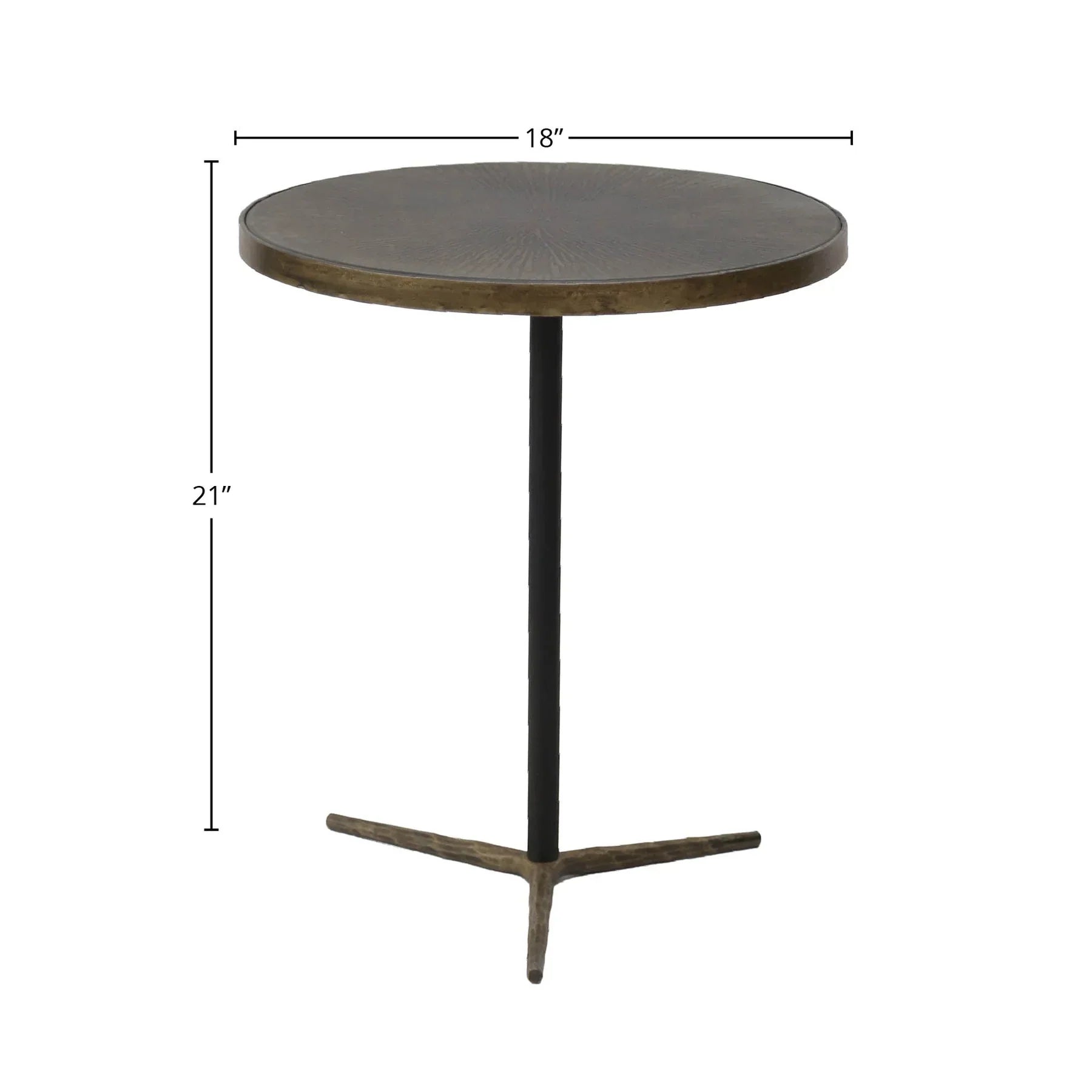 Straight-on front view highlighting the minimalist square silhouette and the slender antique gold legs of the Eclipse accent table