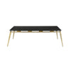 Front view of the Eclipse coffee table featuring a circular white marble top with natural grey veining and a slim black metal frame