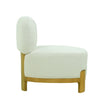 Side profile highlighting the deep circular seat and the architectural wooden frame support