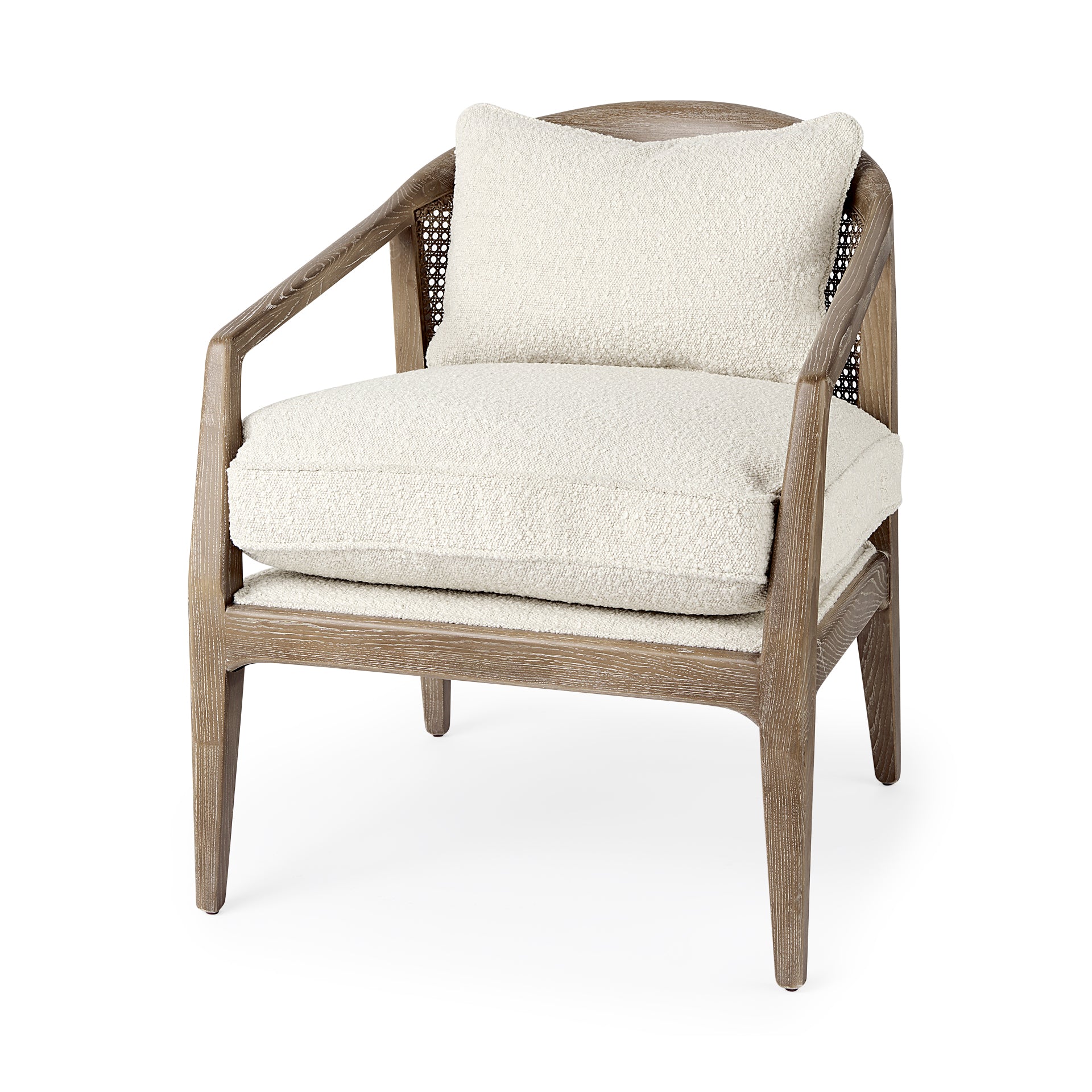 Emil Light Brown Wood W/ Cream Fabric Seat and Cane Back Accent Chair