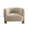 Front view of the Emma Accent Chair featuring oatmeal-colored textured fabric and low-profile oak block legs.