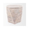 Hexagonal side table with white wash finish front view