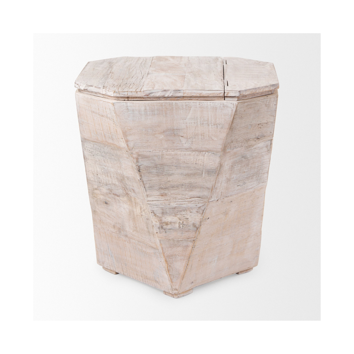 Esagono geometric end table in white wash reclaimed wood