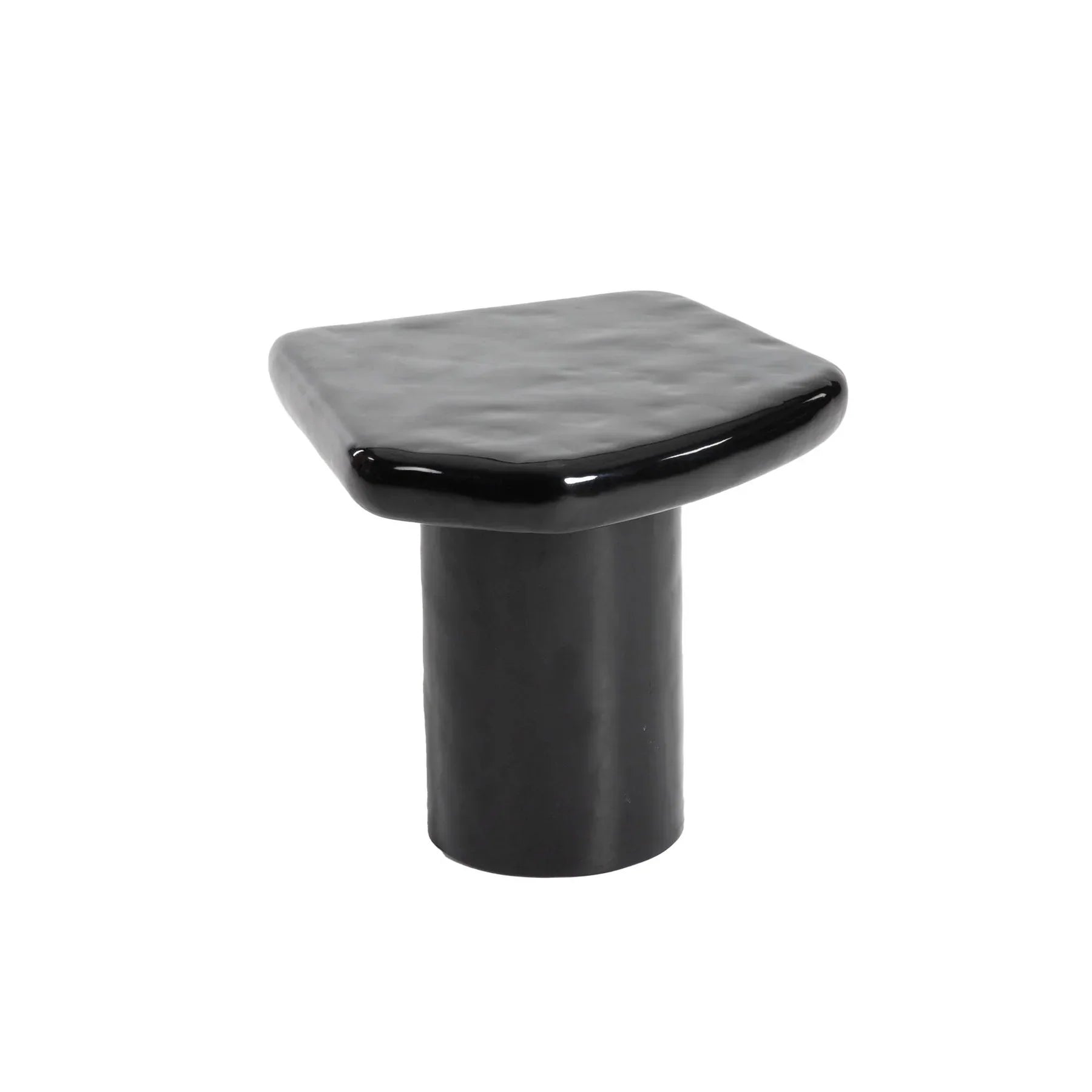 Side perspective view showcasing the seamless architectural transition between the round tabletop and the thick pedestal support