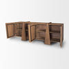 Product shot of the sideboard with all four doors open revealing spacious internal shelving and matching wood interior