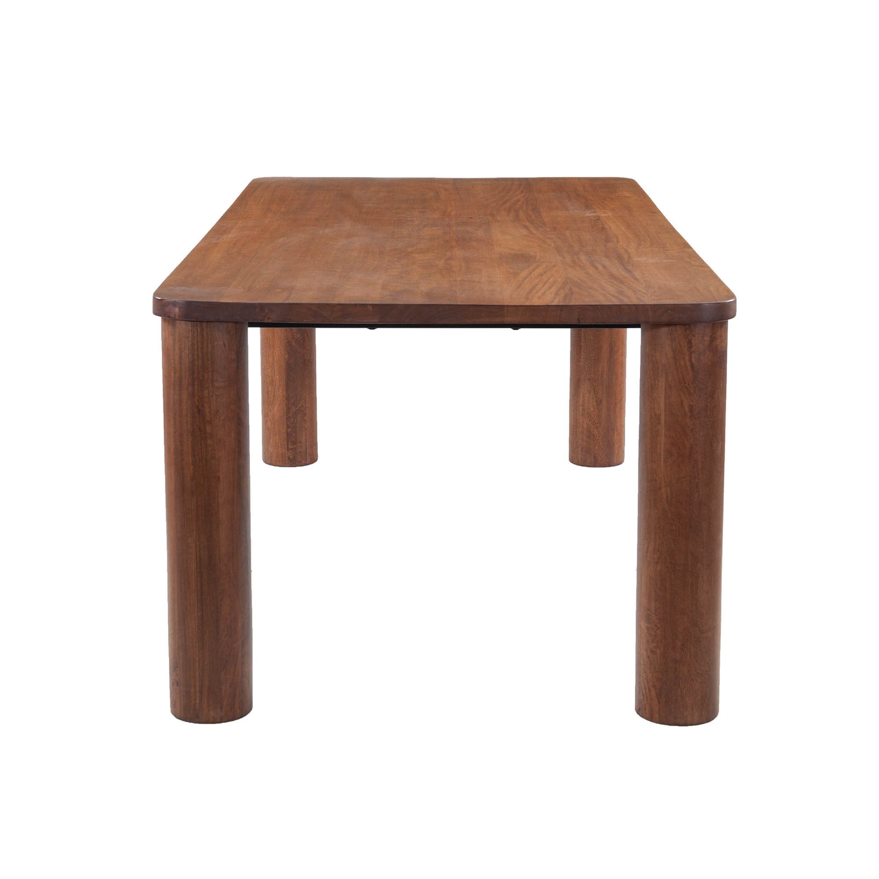 Straight-on front view highlighting the clean architectural lines and smooth rectangular top of the Evolution dining table