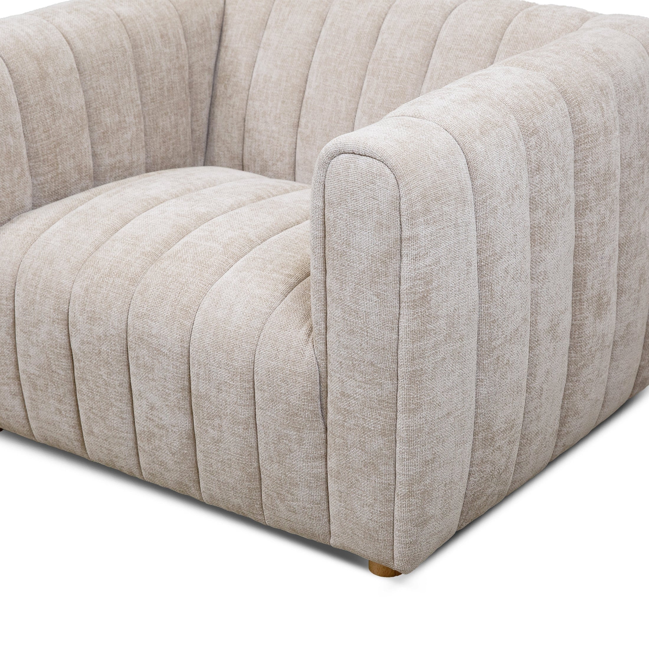 Direct back view demonstrating the seamless upholstery and sturdy structural column