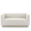 Front view of Fest mid-century modern loveseat in Tuscany cream bouclé fabric