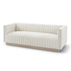 Angled perspective of Fest Mid Century Sofa in Tuscany Cream showcasing channel tufted upholstery