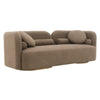 Angled view of Fika Premium Boucle Fabric Sofa in brown, Scandinavian curved sofa