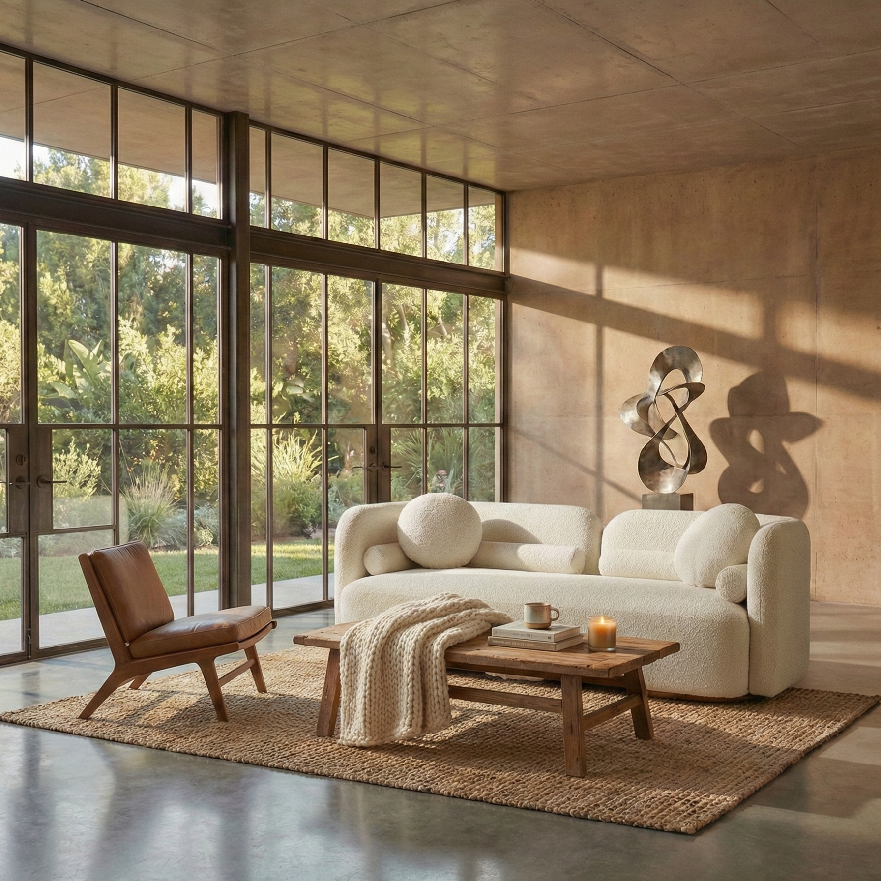 Fika Premium Boucle Fabric Sofa in cream, modern Scandinavian hygge sofa