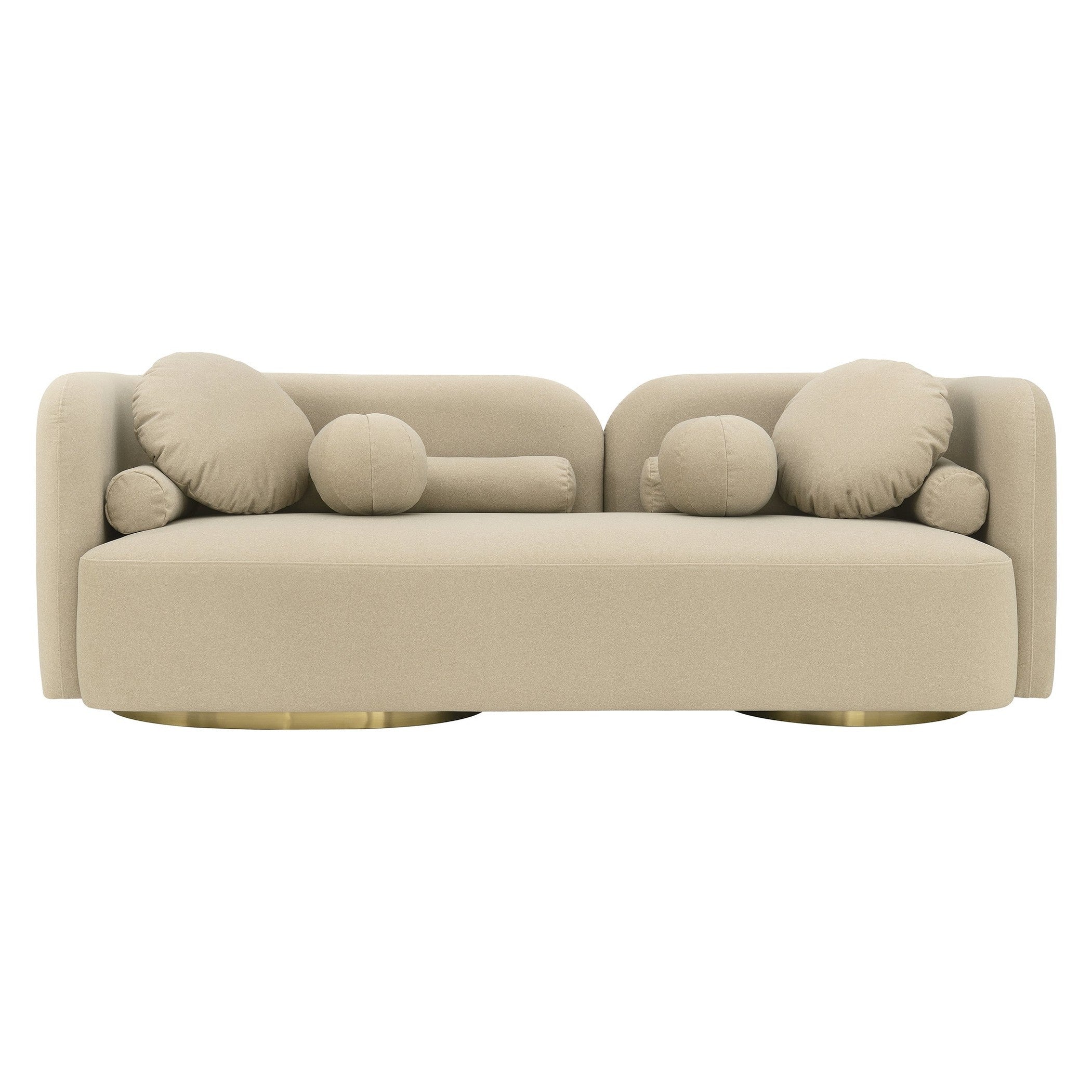 Fika Premium Mohair Fabric Sofa in beige by Hygge Design House, modern Scandinavian hygge style curved sofa for minimalist living rooms in Vancouver