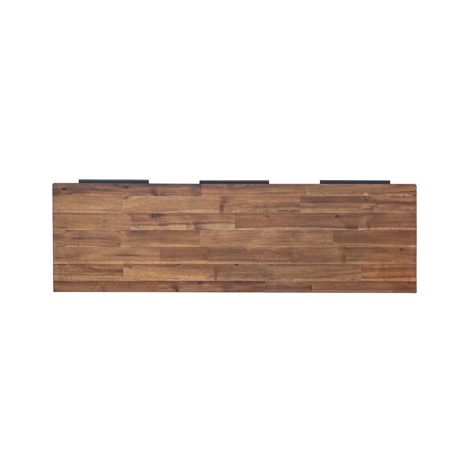 Front view of the Remix sideboard featuring a warm acacia wood finish with a 3-drawer central unit and two side cabinets