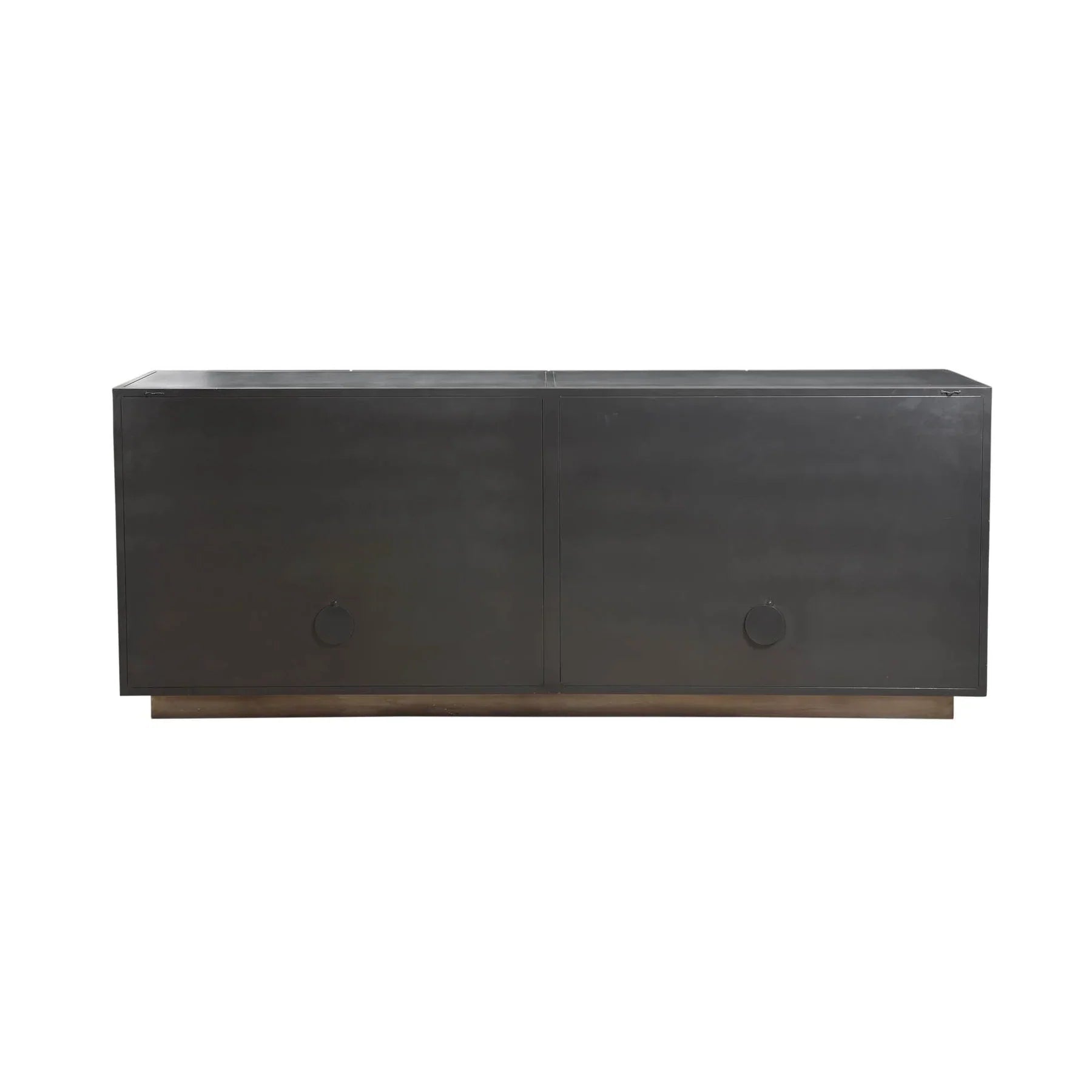 Front view of the Callisto 4-door sideboard featuring a unique abstract grey and silver metallic finish with a low-profile plinth base