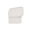 Side profile highlighting the architectural overlap of the backrest and the clean lines of the upholstered frame
