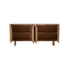 Front view with cabinet doors open to showcase the spacious interior shelving and natural wood construction