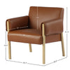 Forest club chair in brown leather with product dimensions shown