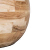Macro view focusing on the intricate natural wood grain patterns and joinery of the sphere pedestal base