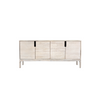 Straight-on front view of the Gemini sideboard featuring a light whitewashed wood finish and four handle-free cabinet doors