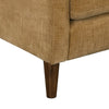 Detail view of the wood leg on the honey brown Gemma sofa