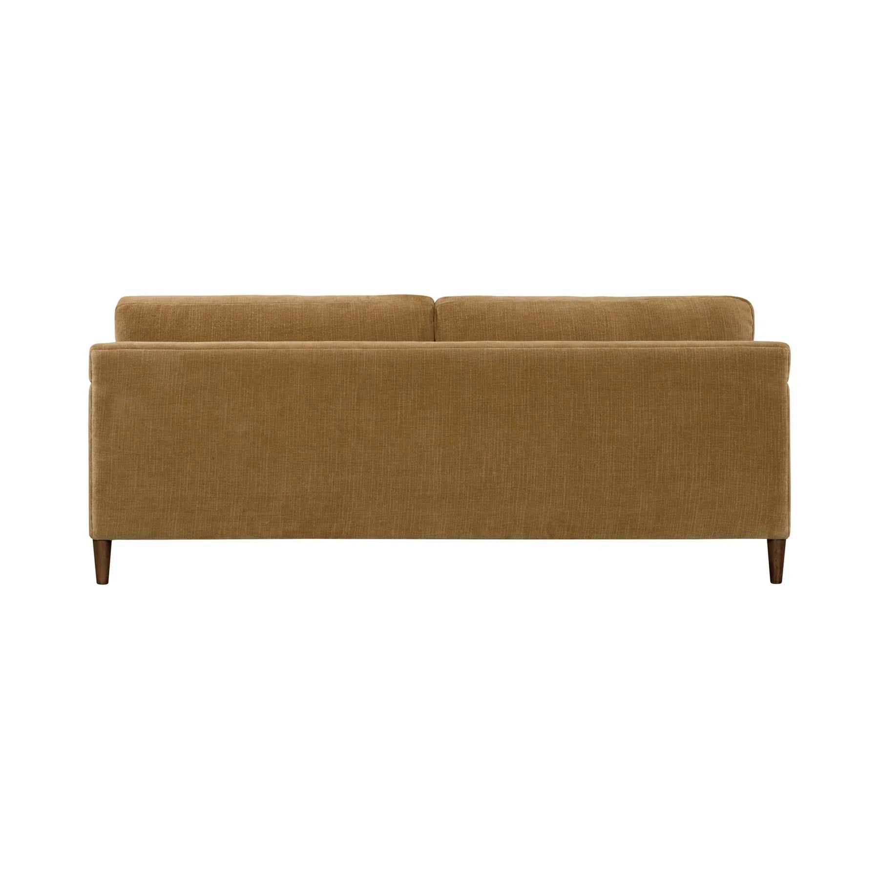 Rear view of the Gemma sofa in honey brown fabric