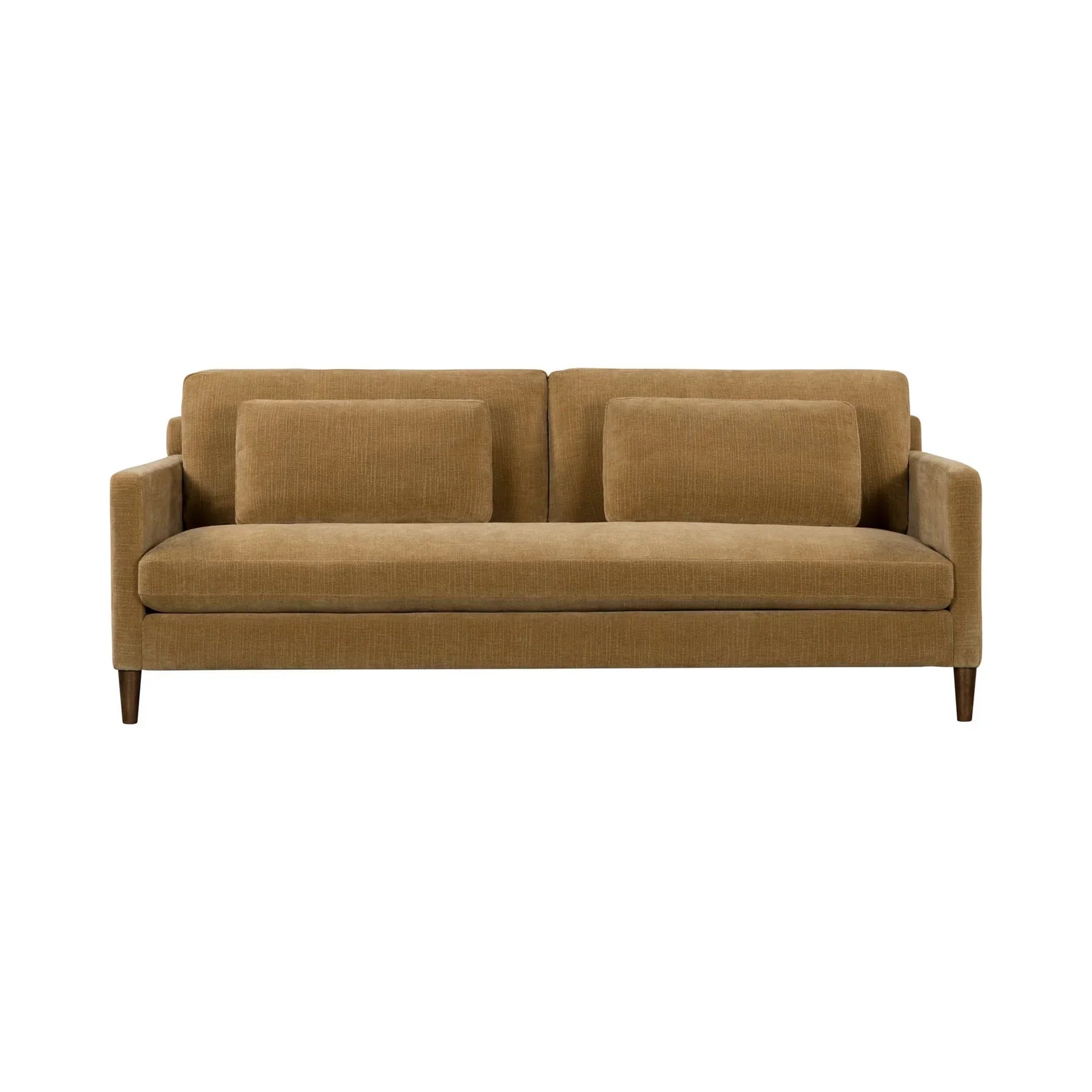 Front view of the Gemma sofa in warm honey brown