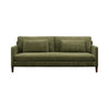 Front view of Gemma olive green sofa with bolster pillows