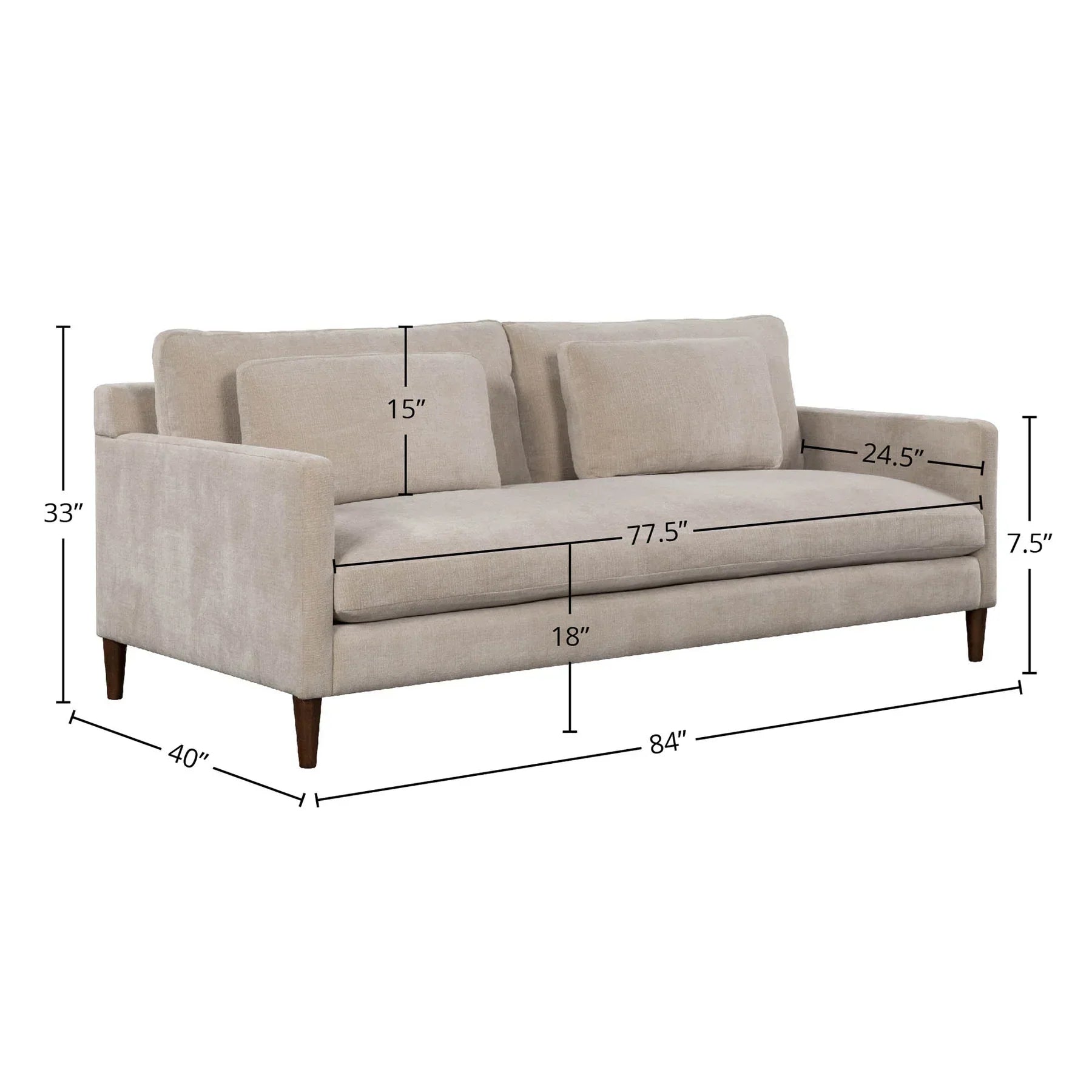 Size specifications for the sand beige Gemma sofa
