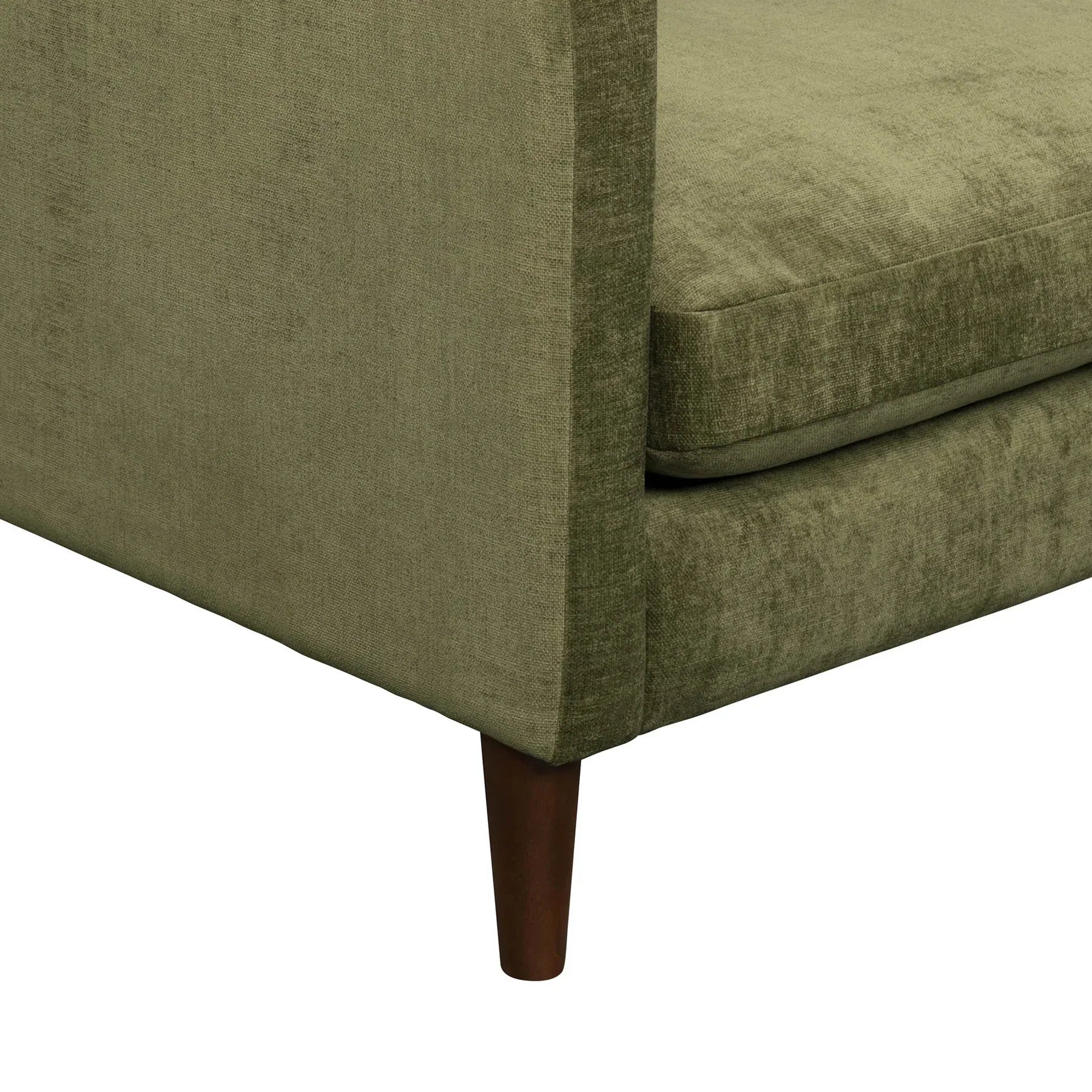 Detail shot of Gemma sofa corner and wooden leg attachment