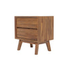 Three-quarter perspective view of the nightstand in a rich cognac finish highlighting the warm wood tones