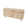 Three-quarter perspective view highlighting the clean box frame and the sturdy mid-century inspired tapered wood legs