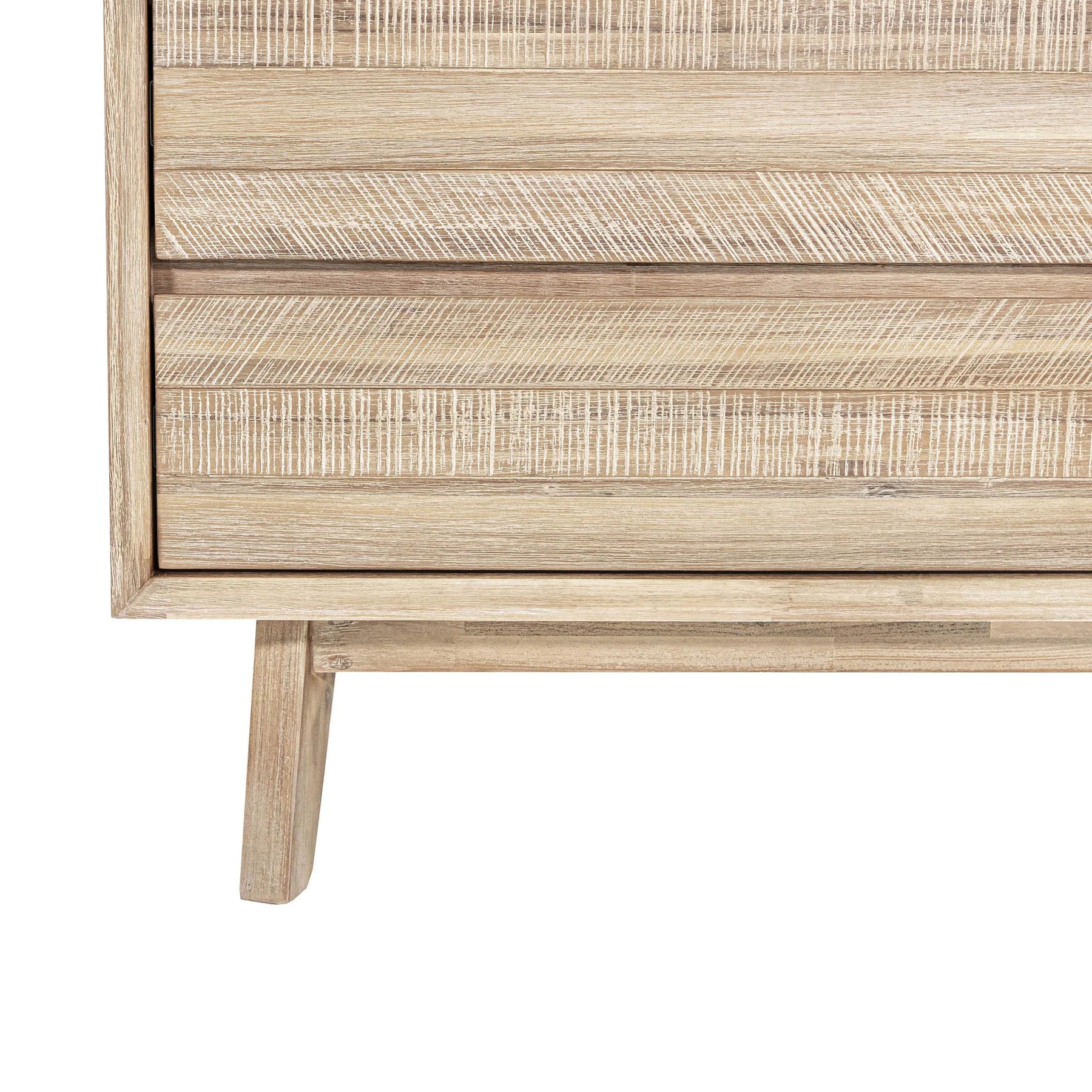 Front view of the Gia 6-drawer dresser featuring a light natural wood finish with a horizontal planked design and minimalist handle-free drawers