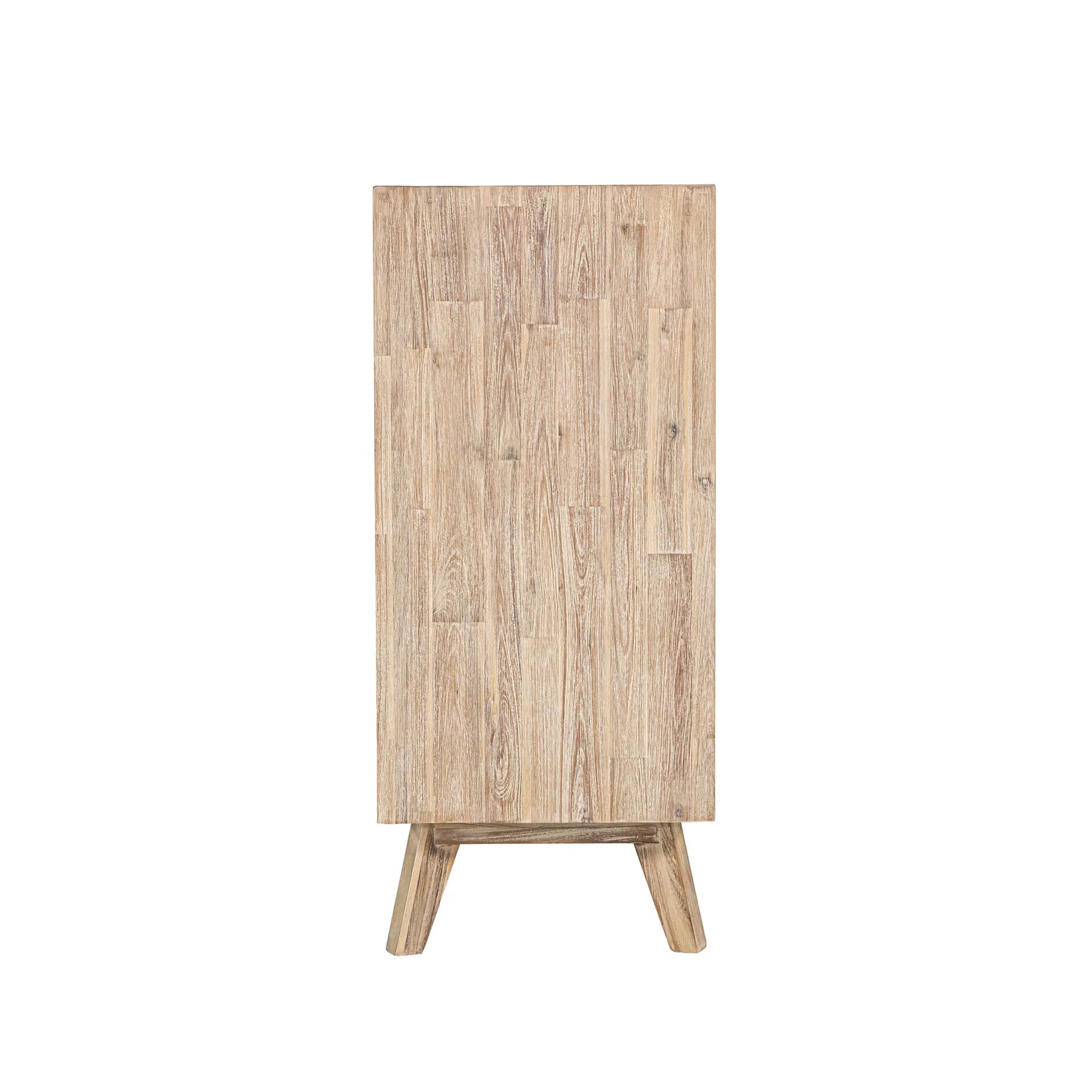Front view of the Gia 5-drawer vertical chest featuring a light natural wood finish with horizontal planked detailing and handle-free drawers