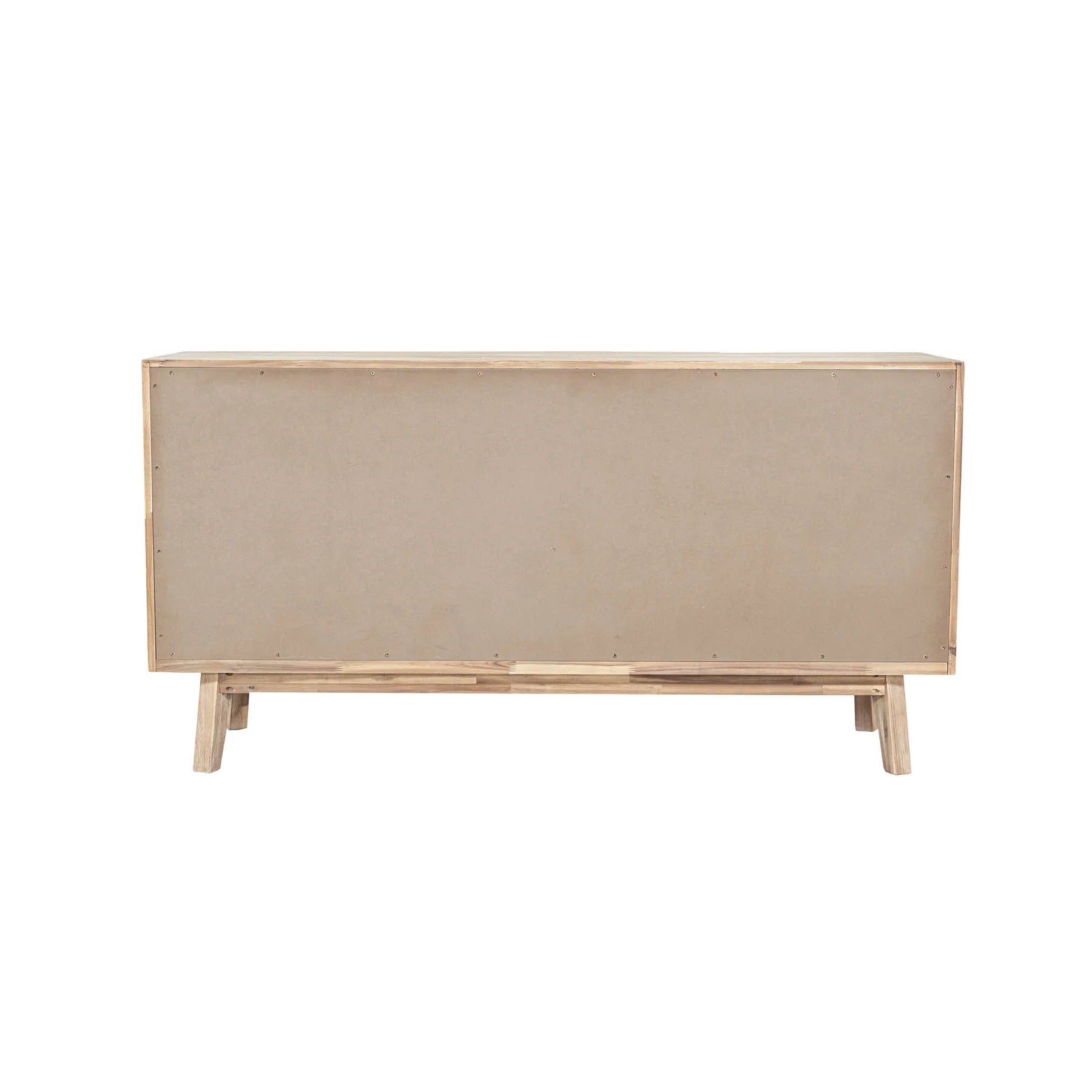 Front view of the Gia 6-drawer dresser featuring a light natural wood finish with a horizontal planked design and minimalist handle-free drawers