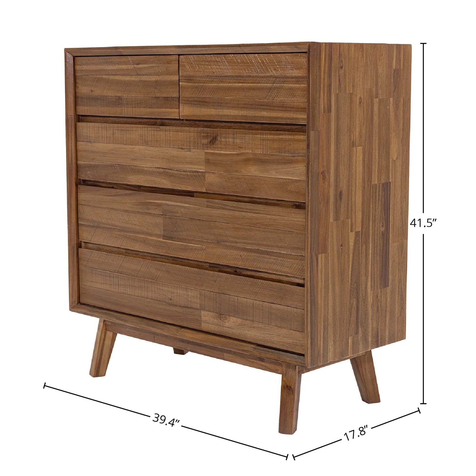 Three-quarter perspective view highlighting the deep wood grain textures and the mid-century inspired tapered support legs