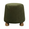 Front view of the Giselle ottoman in olive green velvet upholstery featuring the signature tapered wood legs