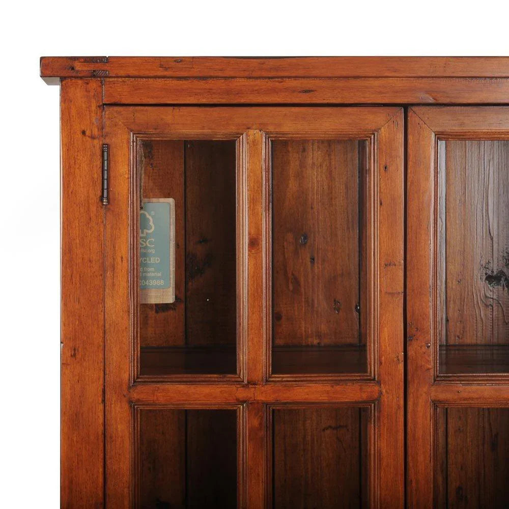 Straight-on front view highlighting the symmetrical two-door layout and slim profile of the display hutch