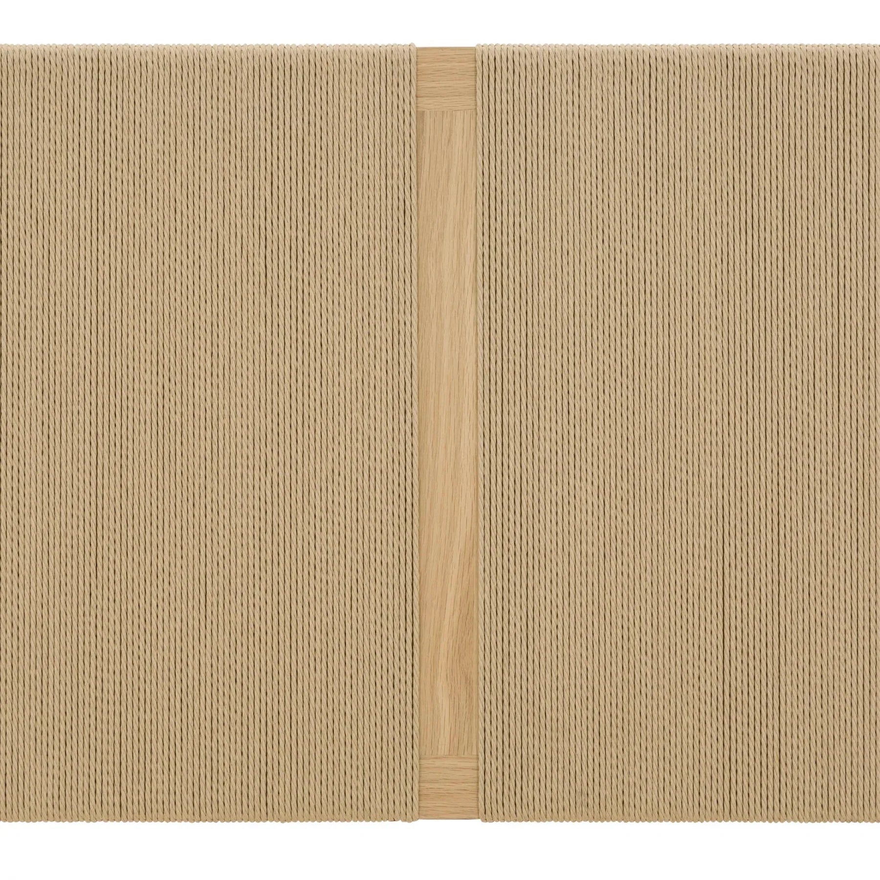 Macro detail shot showcasing the high-quality fabric weave and the natural wood grain of the light oak frame