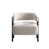 Front view of the Gunnar Accent Chair featuring white bouclé fabric and black A-frame wooden legs.